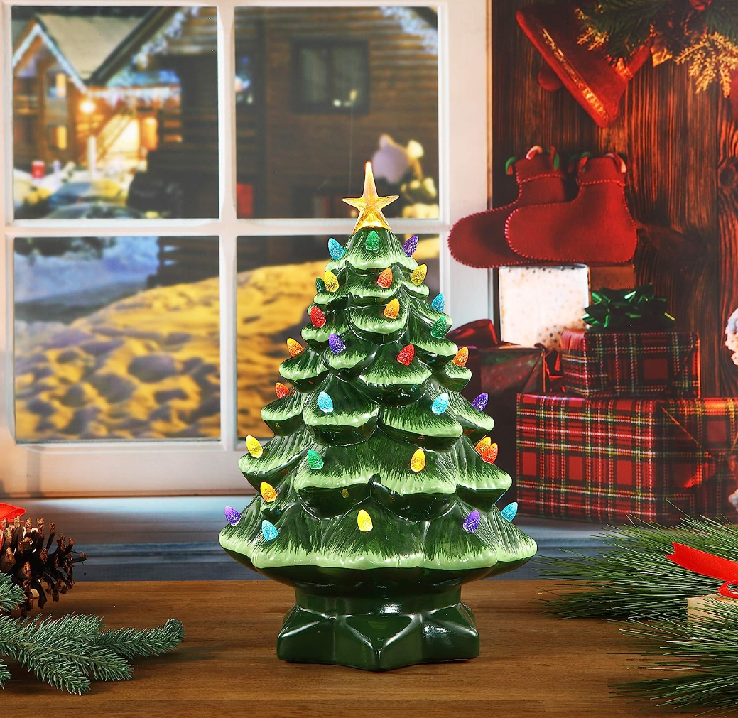 💥Mr. Christmas Nostalgic Ceramic Christmas Tree with LED Lights