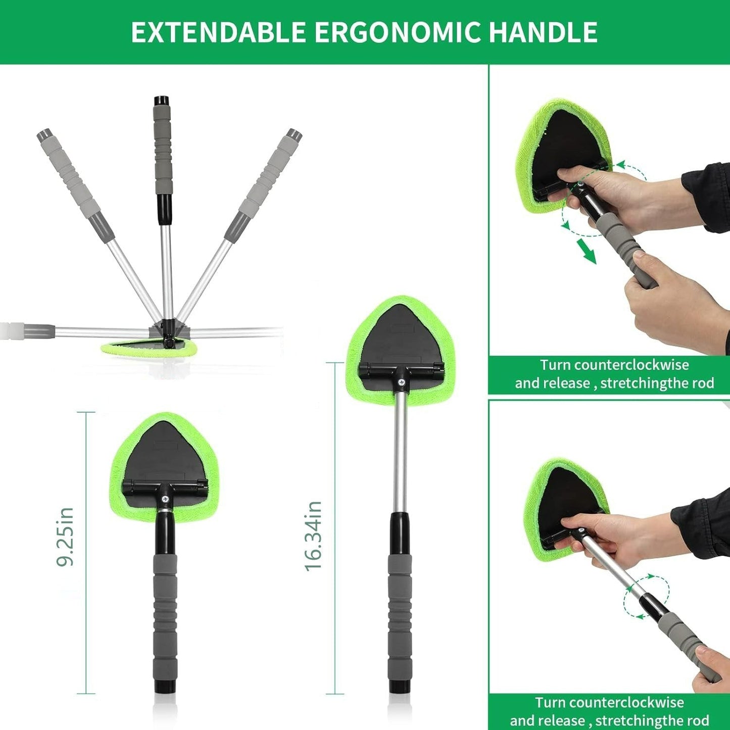Easy Defogging in Seconds👍Microfiber Windshield Cleaner with Extendable Handle